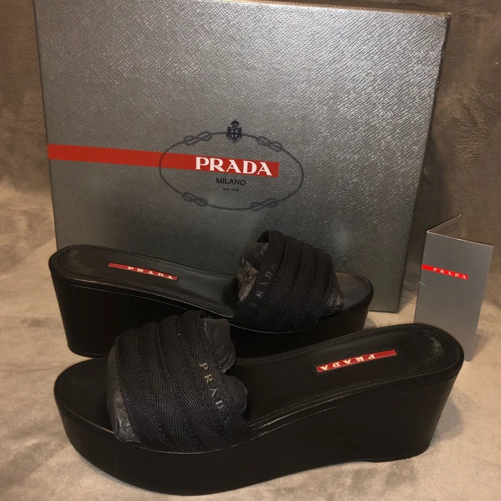 NEW PRADA SPORT PLATFORM SLIDE SANDALS 38.5 8.5